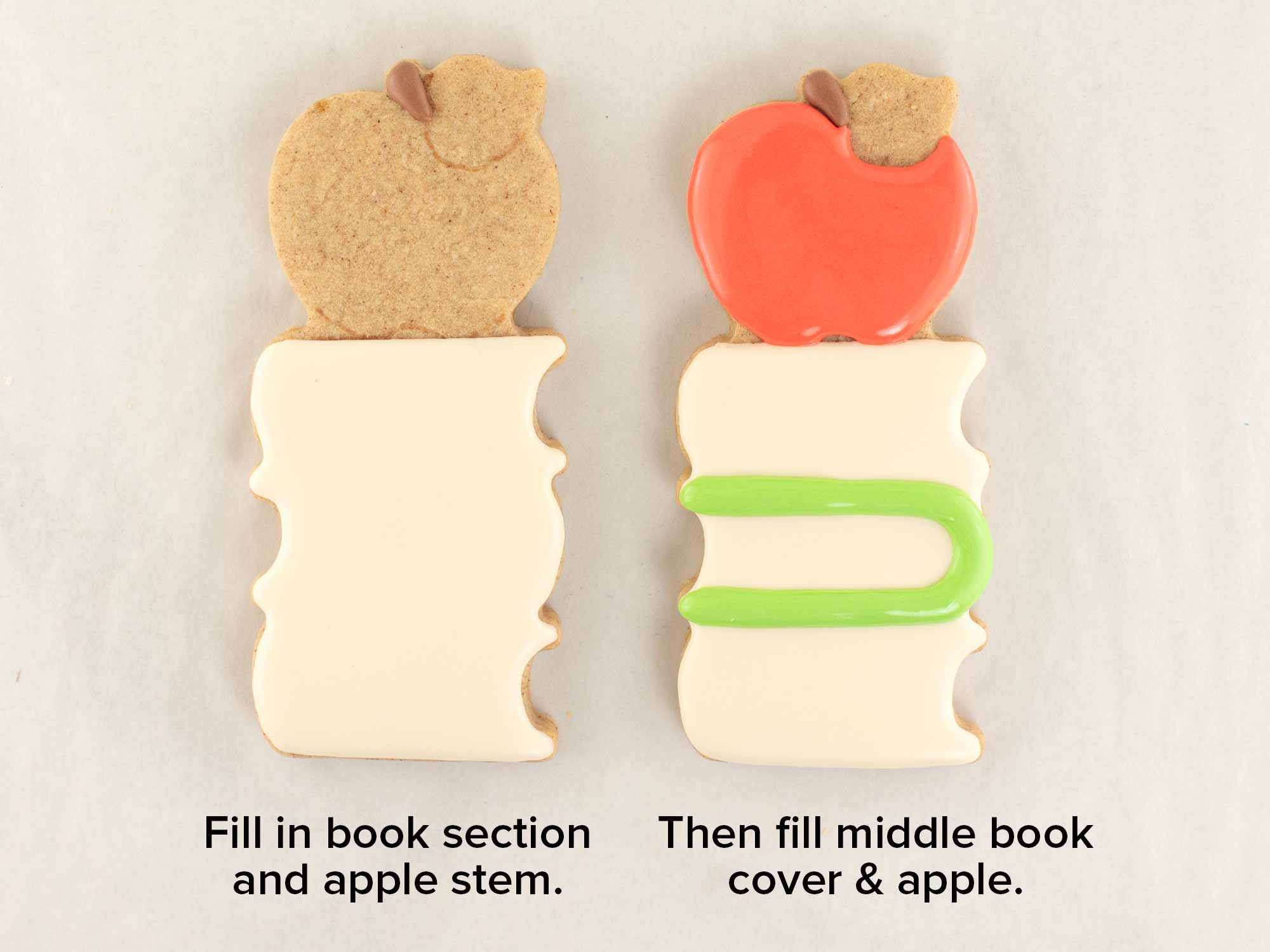 cookie decorating a back-to-school cookie with royal icing
