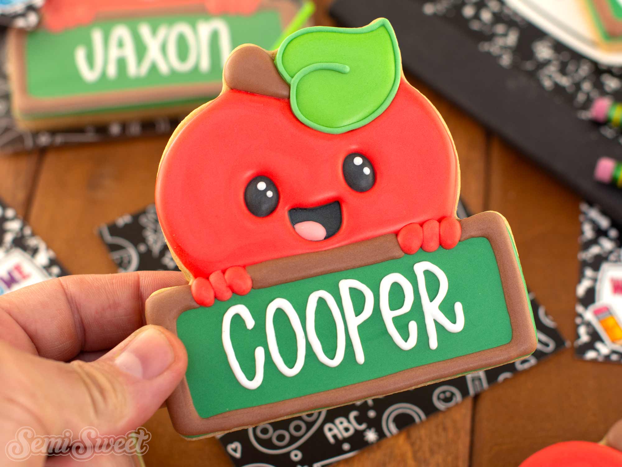 a cute apple cookie with a personalized name