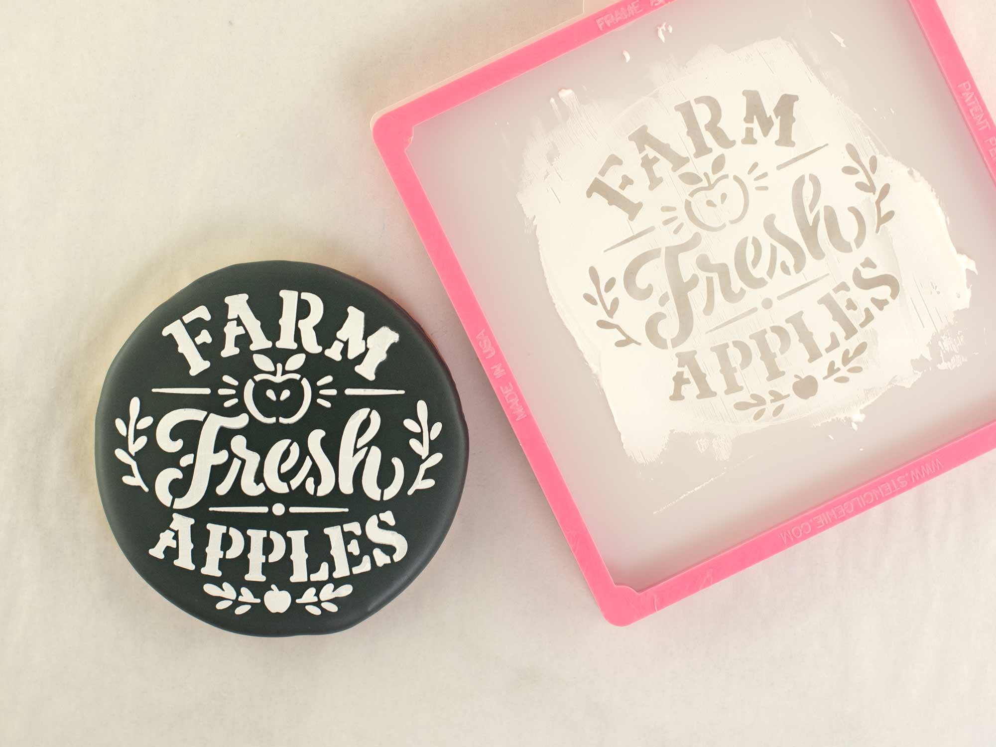 farm fresh apples cookie stencil with royal icing