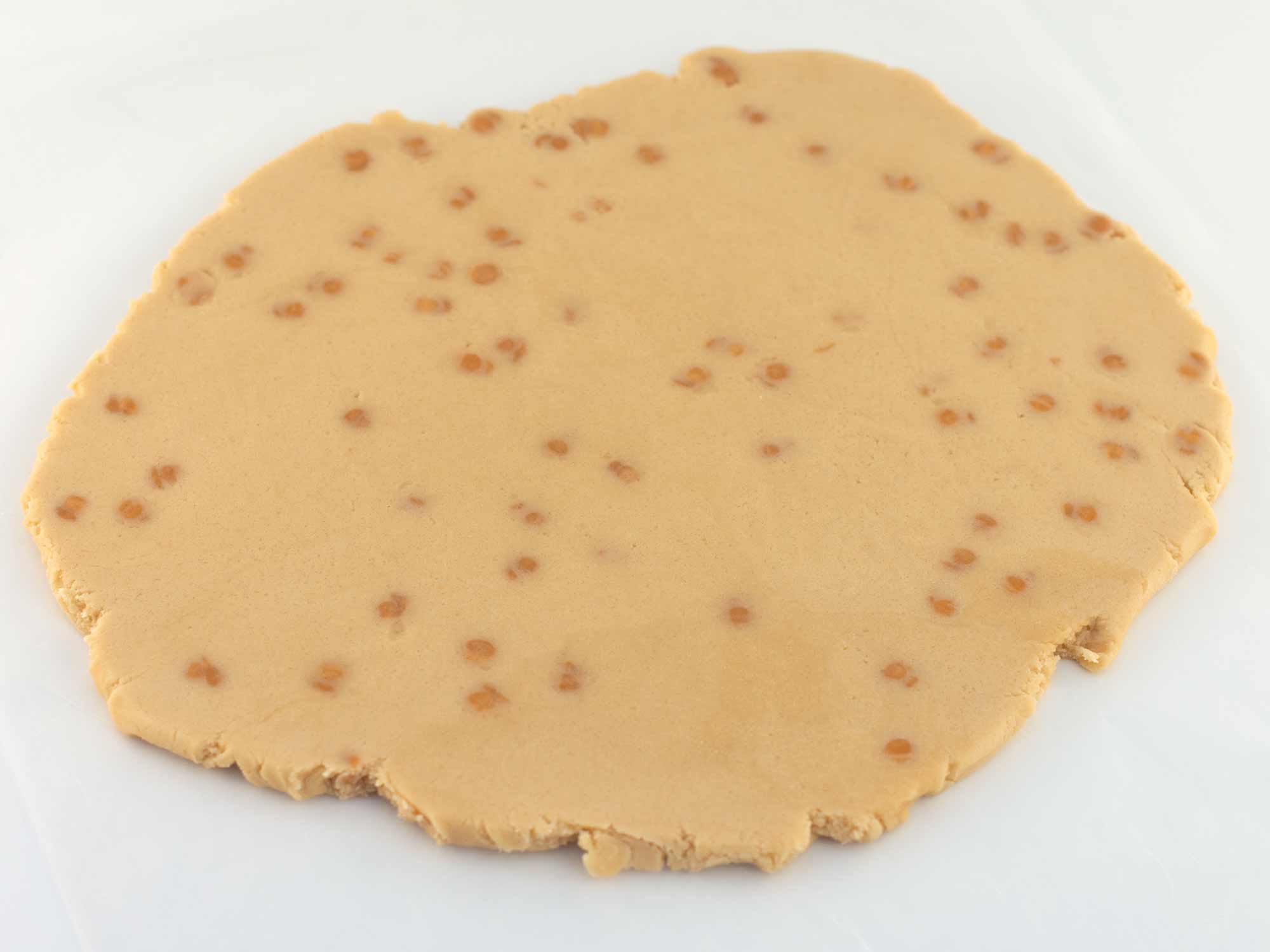rolled out dough of salted caramel cutout cookie dough