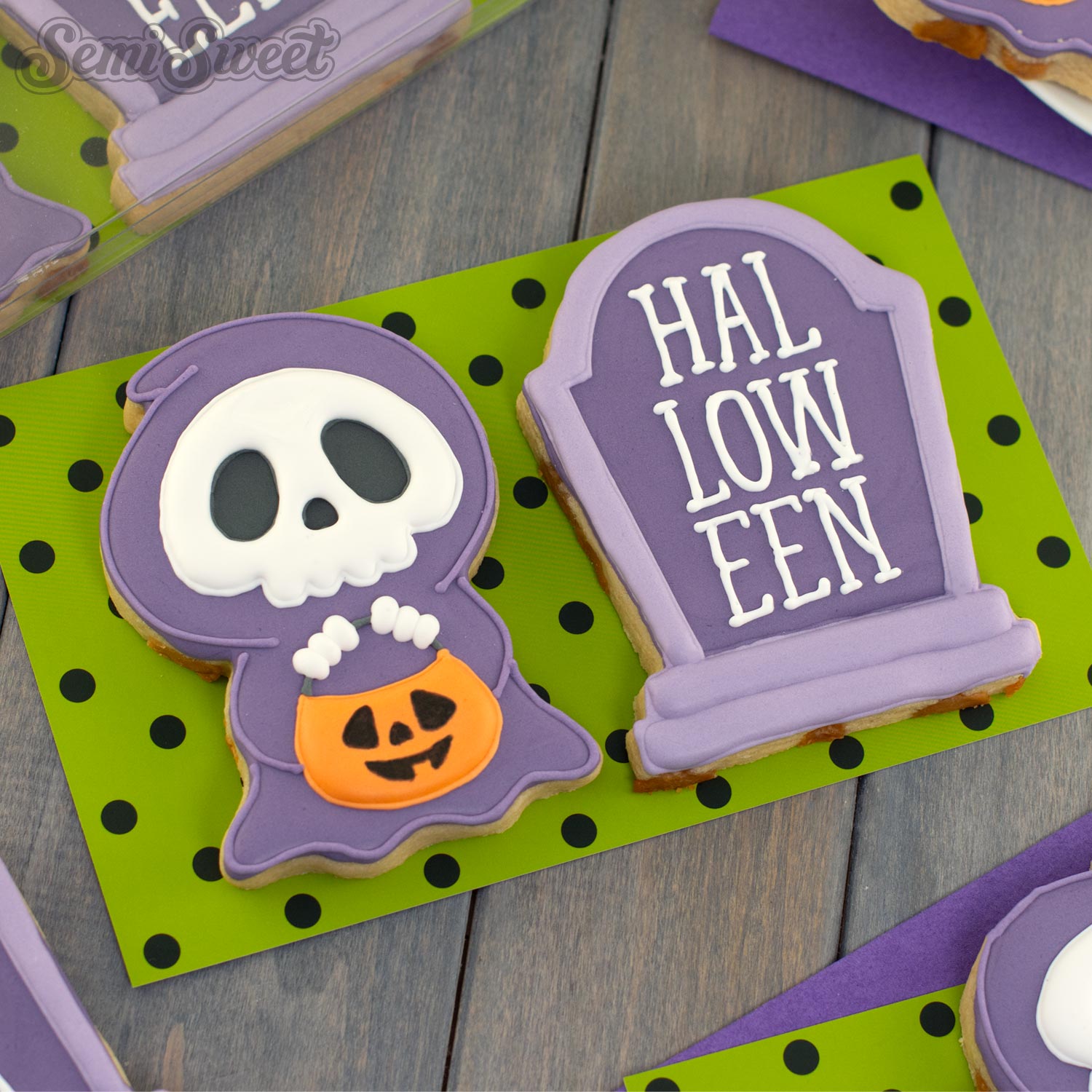 grim reaper cookies with matching cookie packaging