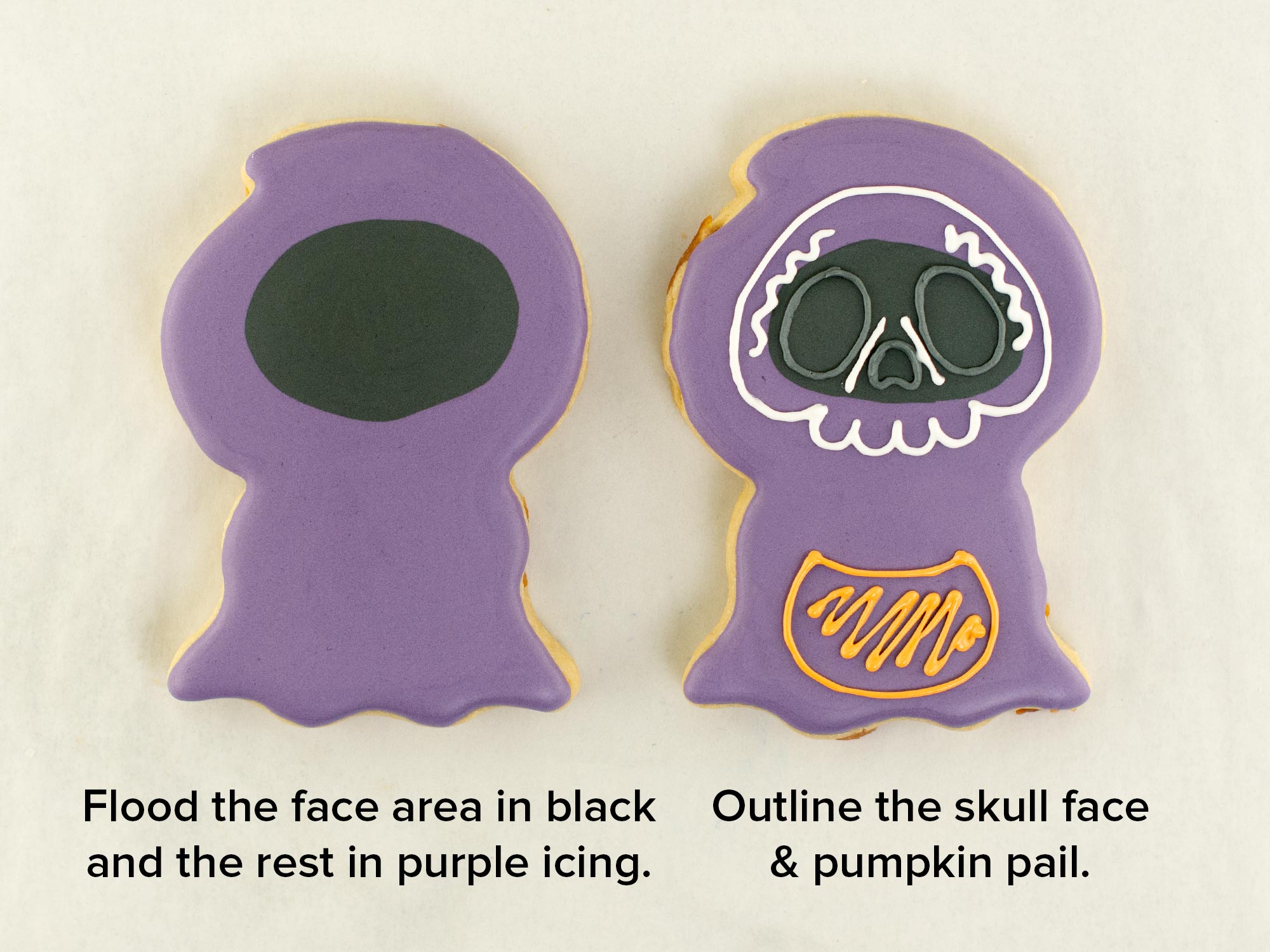 the first steps to decorating a grim reaper cookie