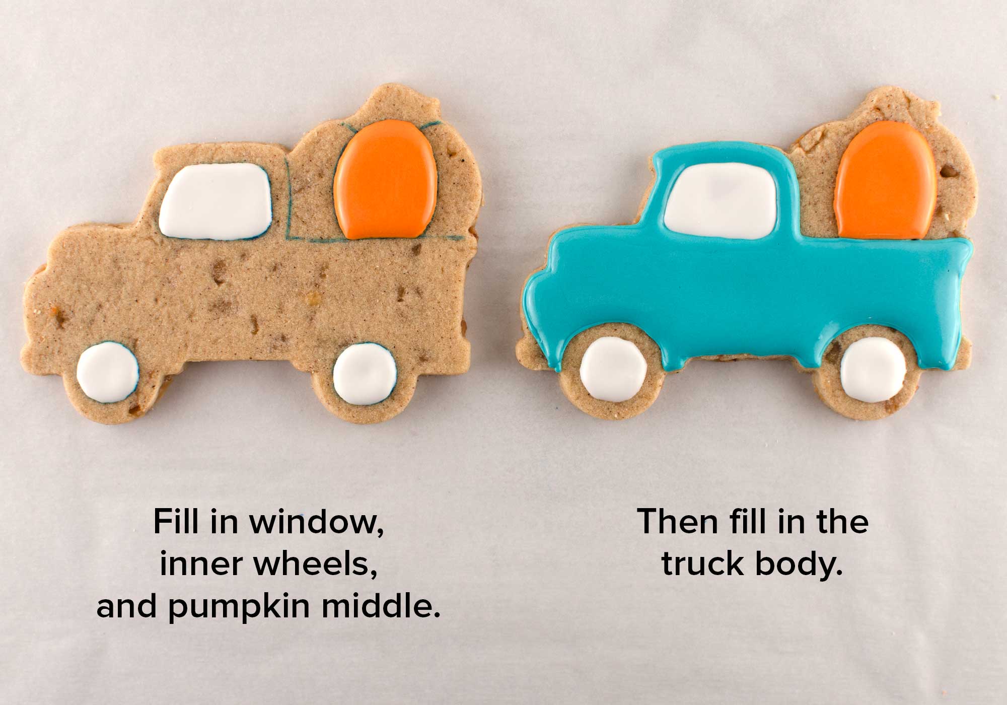 Fall pumpkin truck cookies step 1