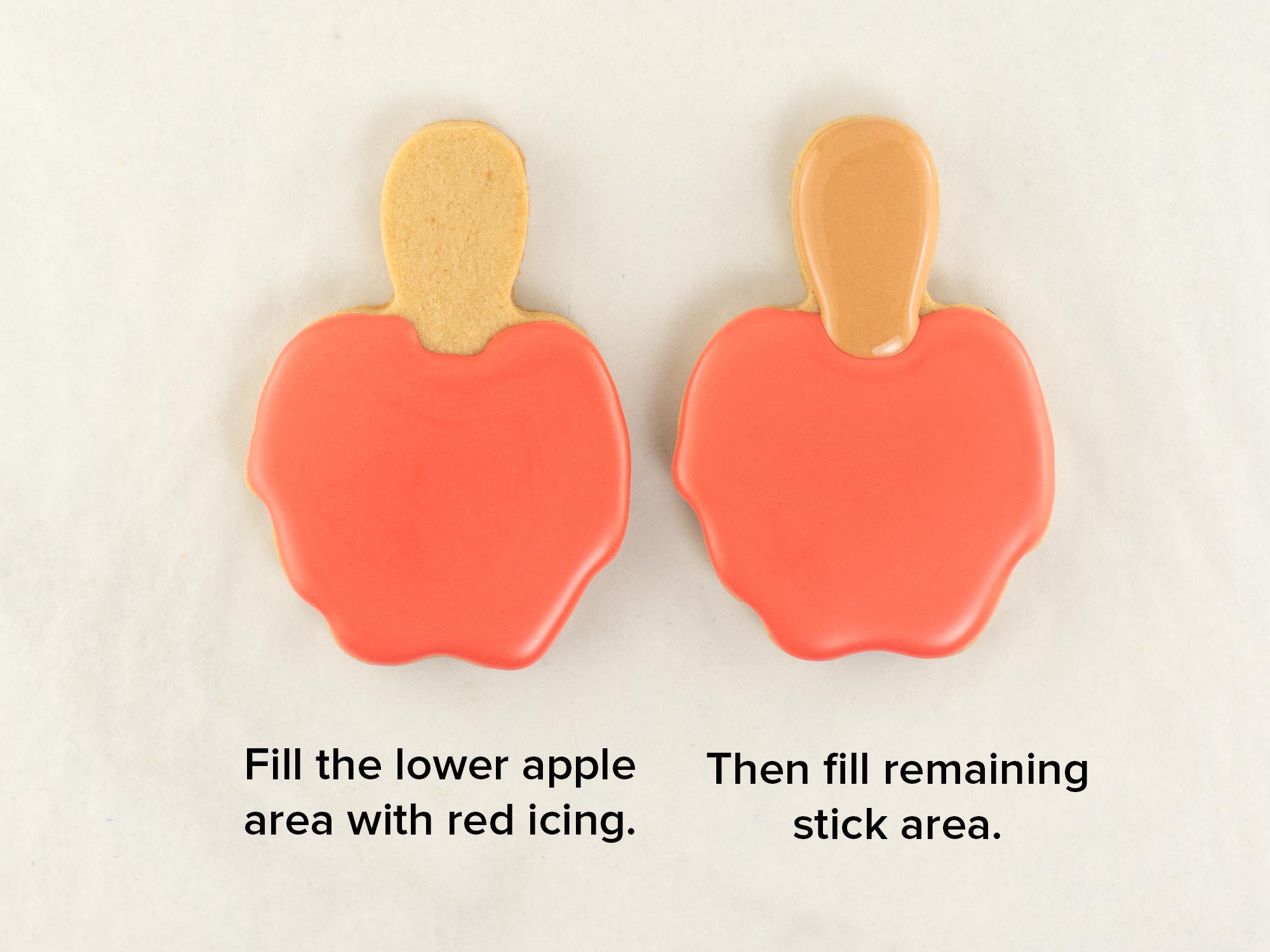 the decorating steps for a poisoned apple cookie