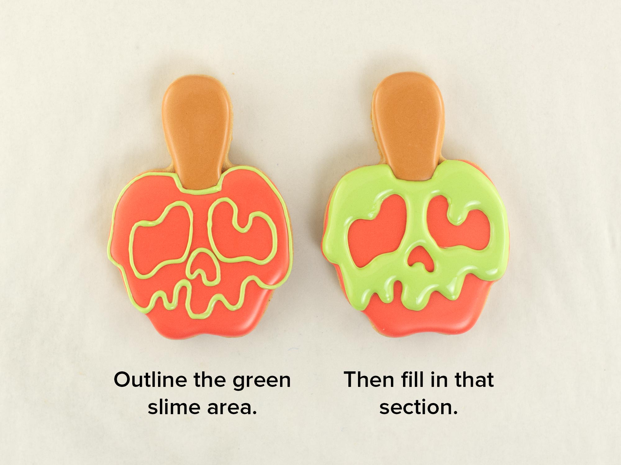 decorating with royal icing for poisoned apple cookies