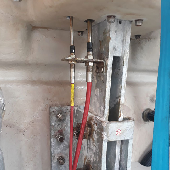 Close up view of lifeboat release cable