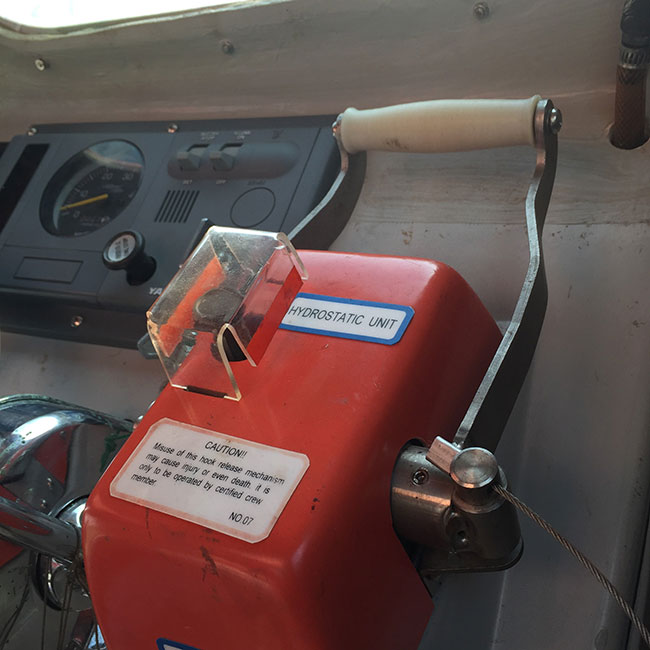 Lifeboat central release mechanism in locked position