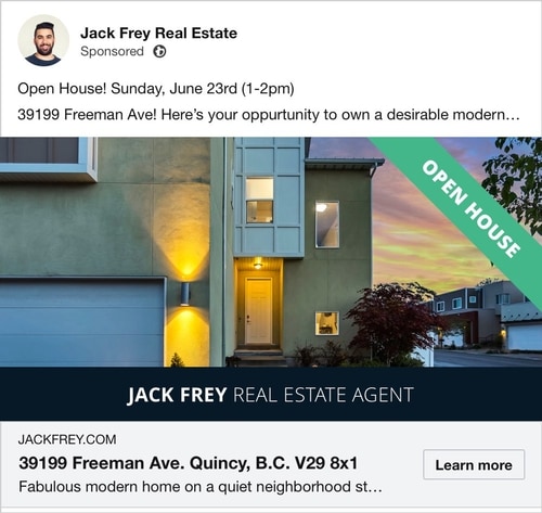 Example of a real estate listing on Facebook created and boosted by Avenue