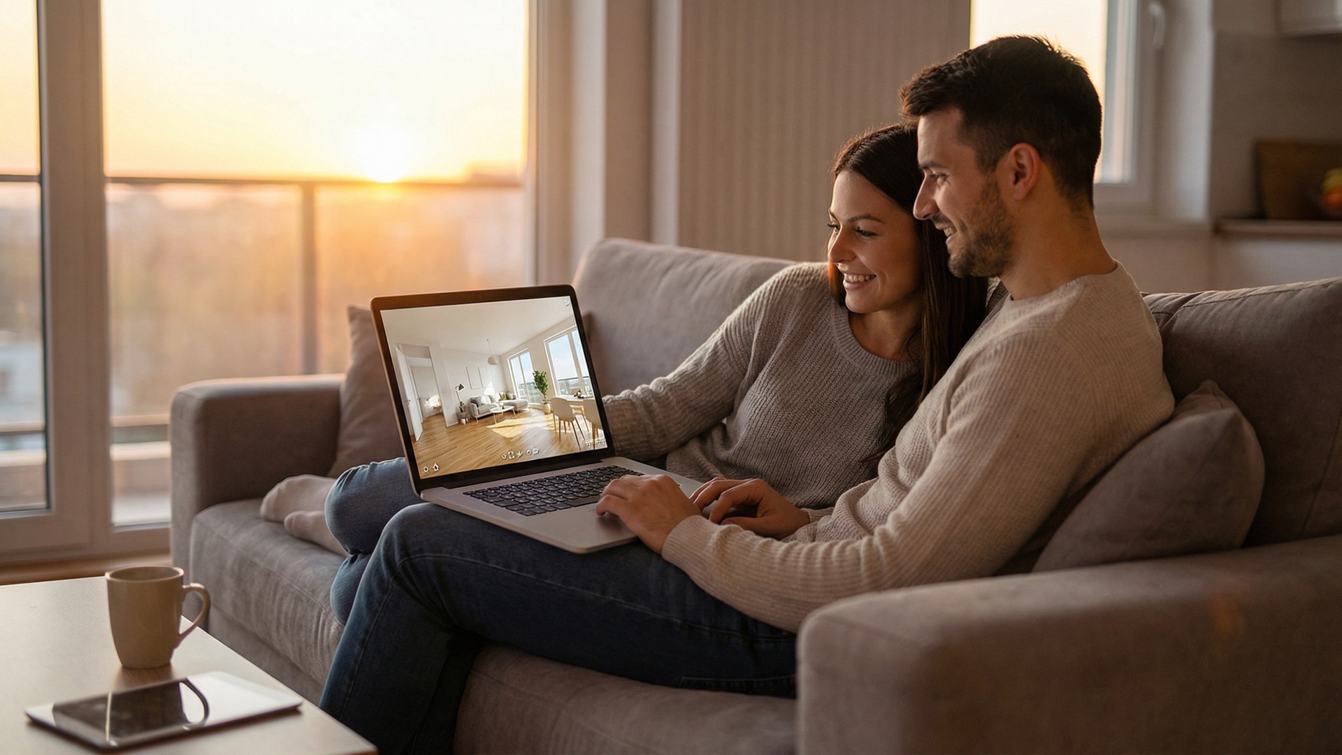Prospective tenants exploring a rental virtual tour enabled by real estate photography services