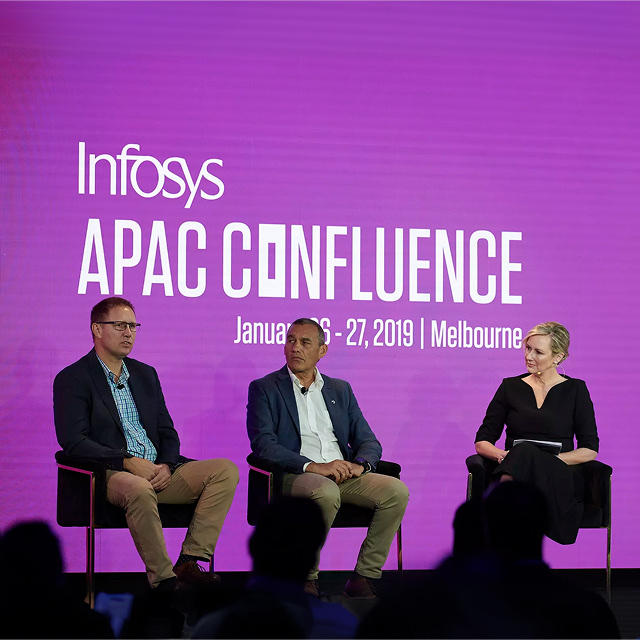 Panel discussion underway at the Infosys APAC Confluence professional conference event.