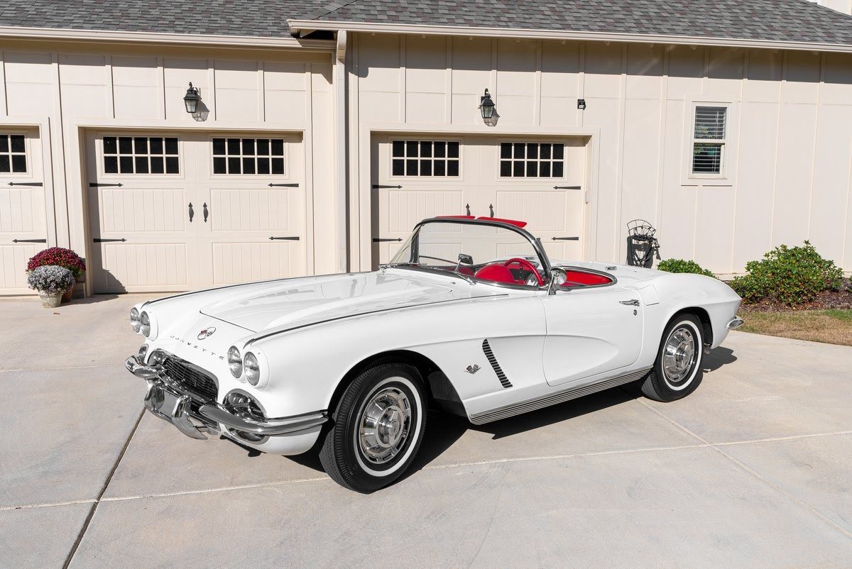 White Chevrolet Corvette C1 convertible with red interior listed on AutoHunter