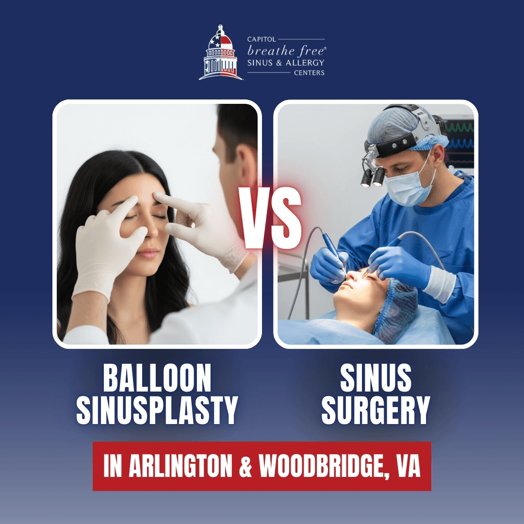 Balloon Sinusplasty vs Sinus Surgery comparison at Capitol Breathe Free in Arlington & Woodbridge, VA.