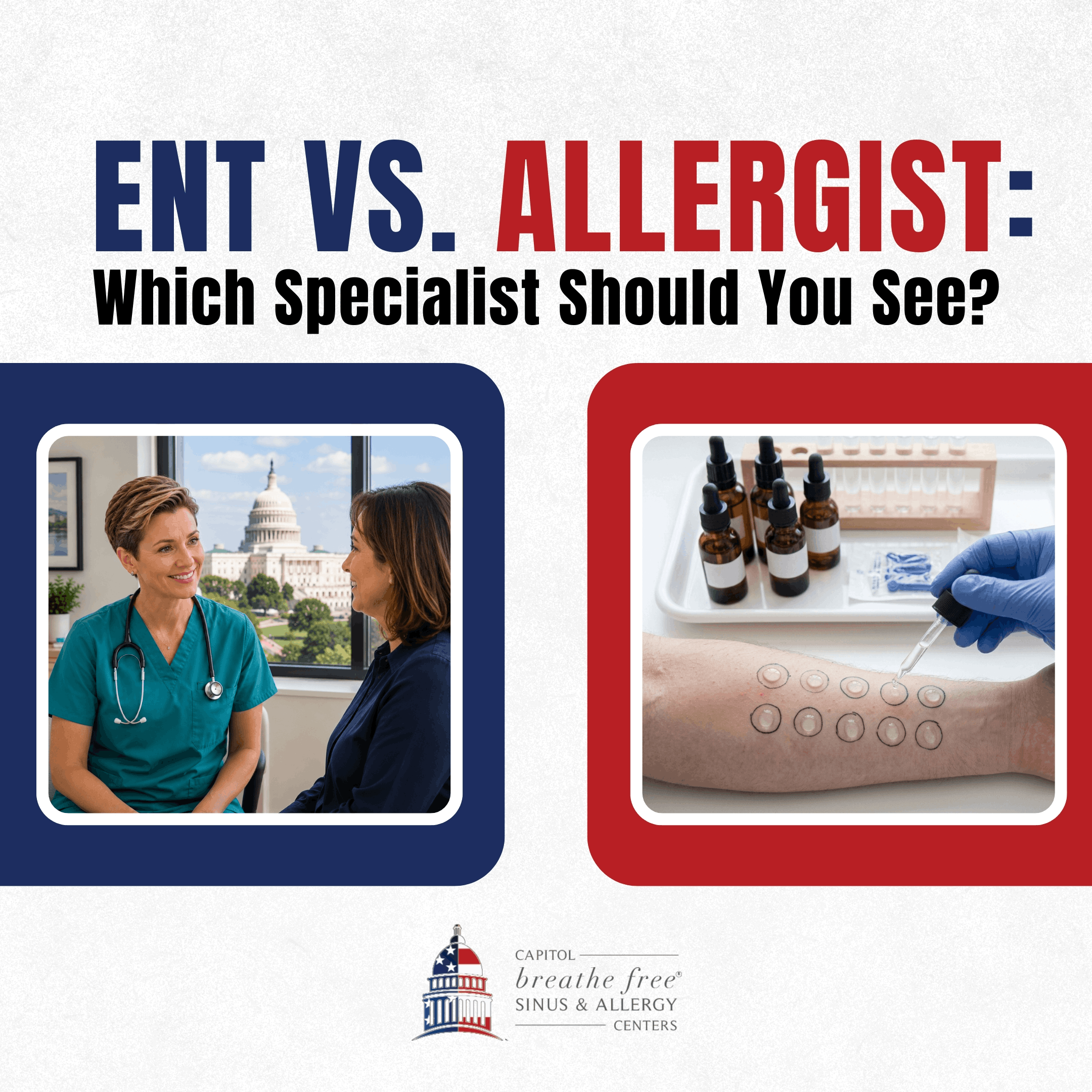 Graphic titled '5 Facts About Chronic Sinusitis' showing an ENT specialist pointing to a CT scan on a monitor for a patient in an exam room, with the Scottsdale Sinus and Allergy Center logo.
