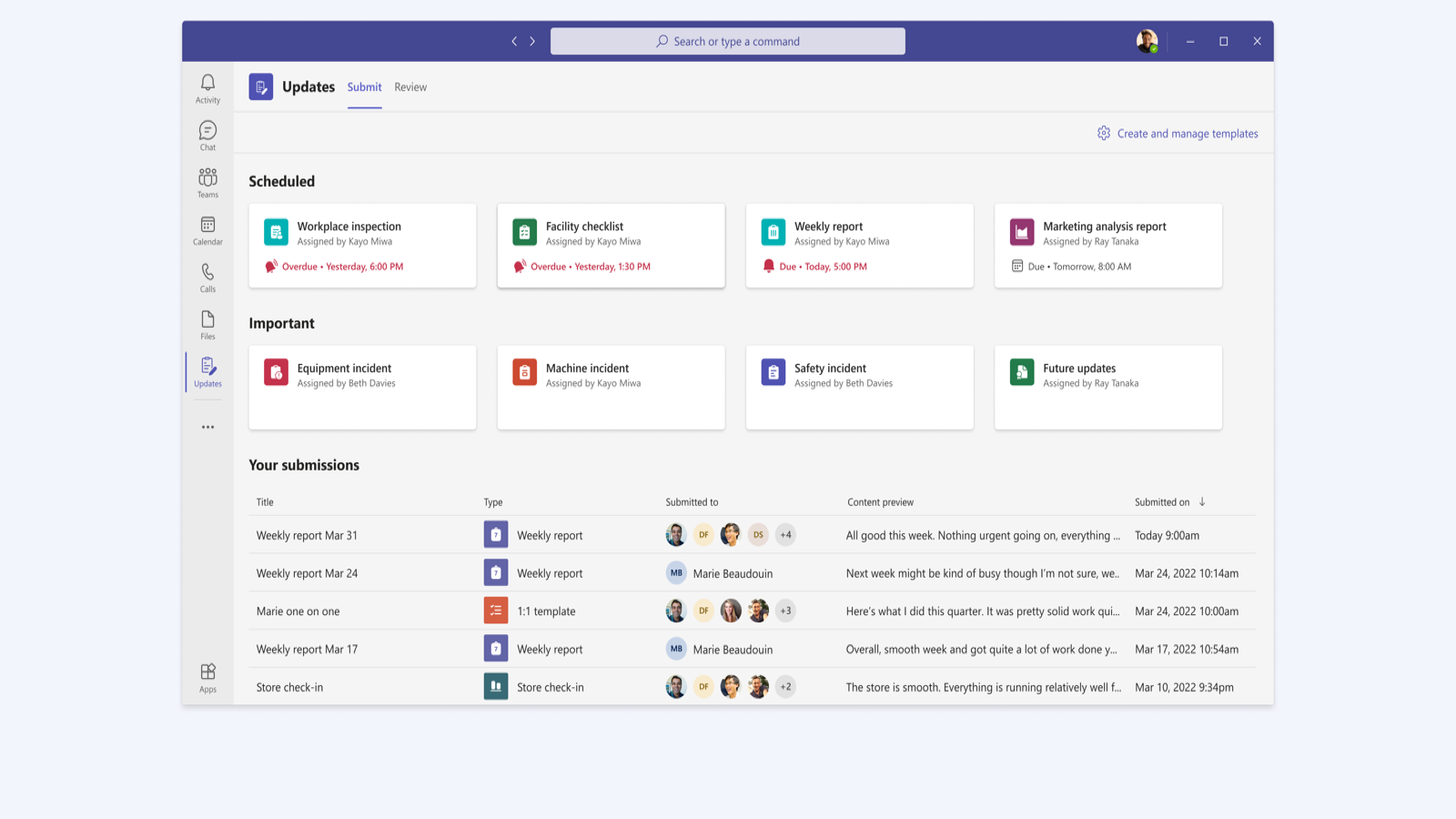 Mobile submit flow for a weekly safety walkthrough