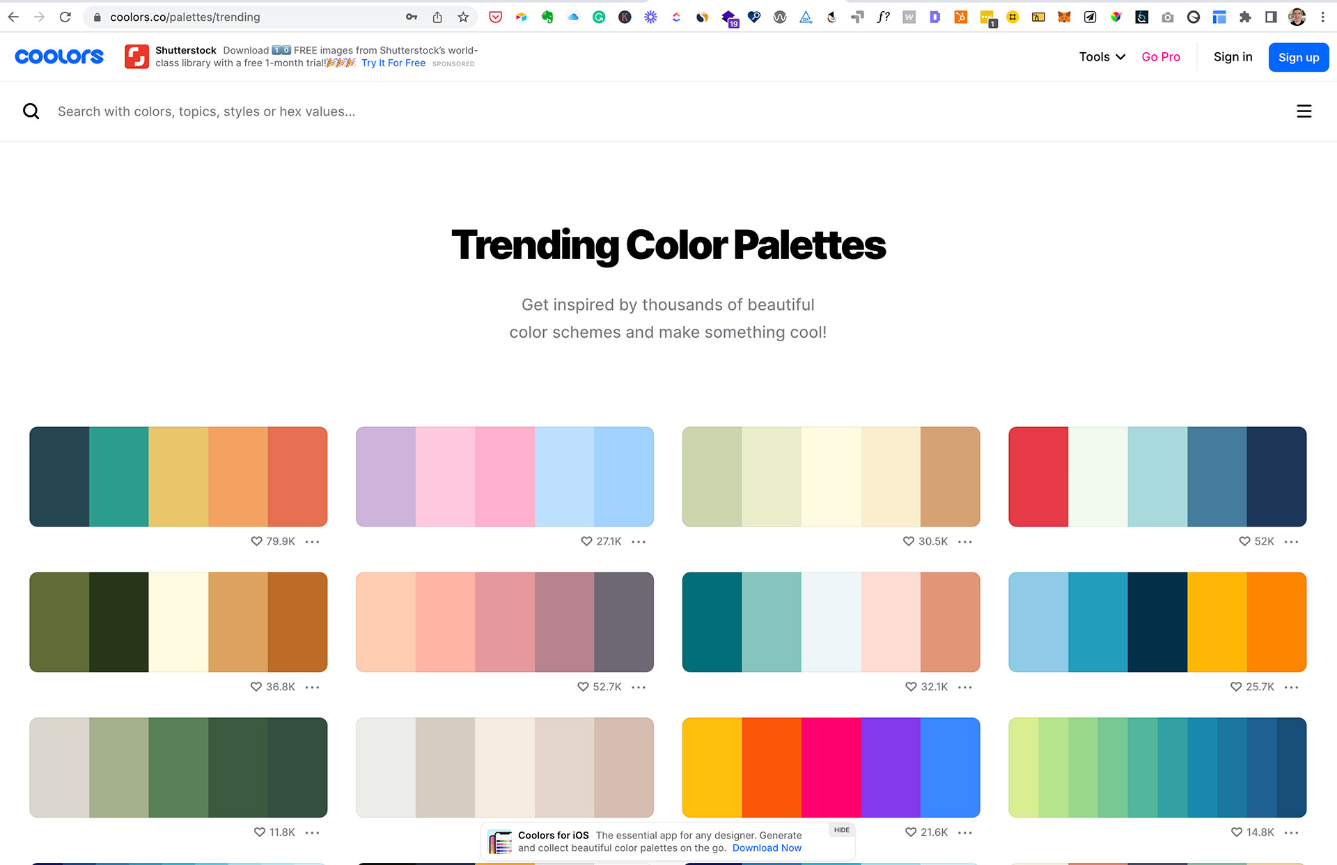 Trending color schemes from Coolors.co