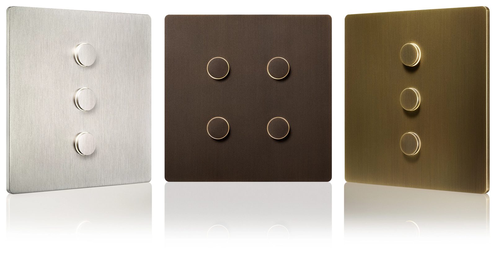 Range of Lutron Alisse keypad finishes shown together