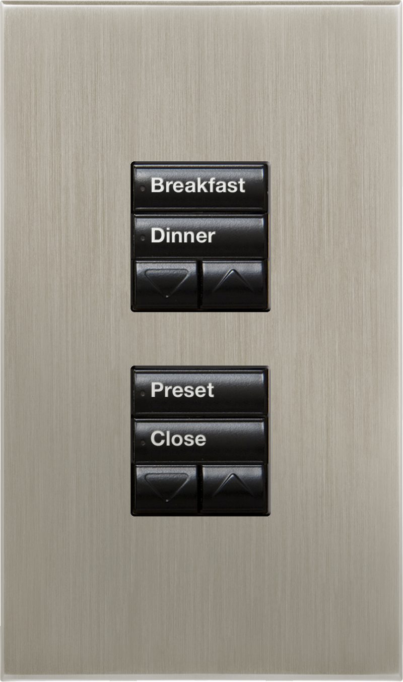 Lutron Palladiom keypad in satin nickel in a dining room