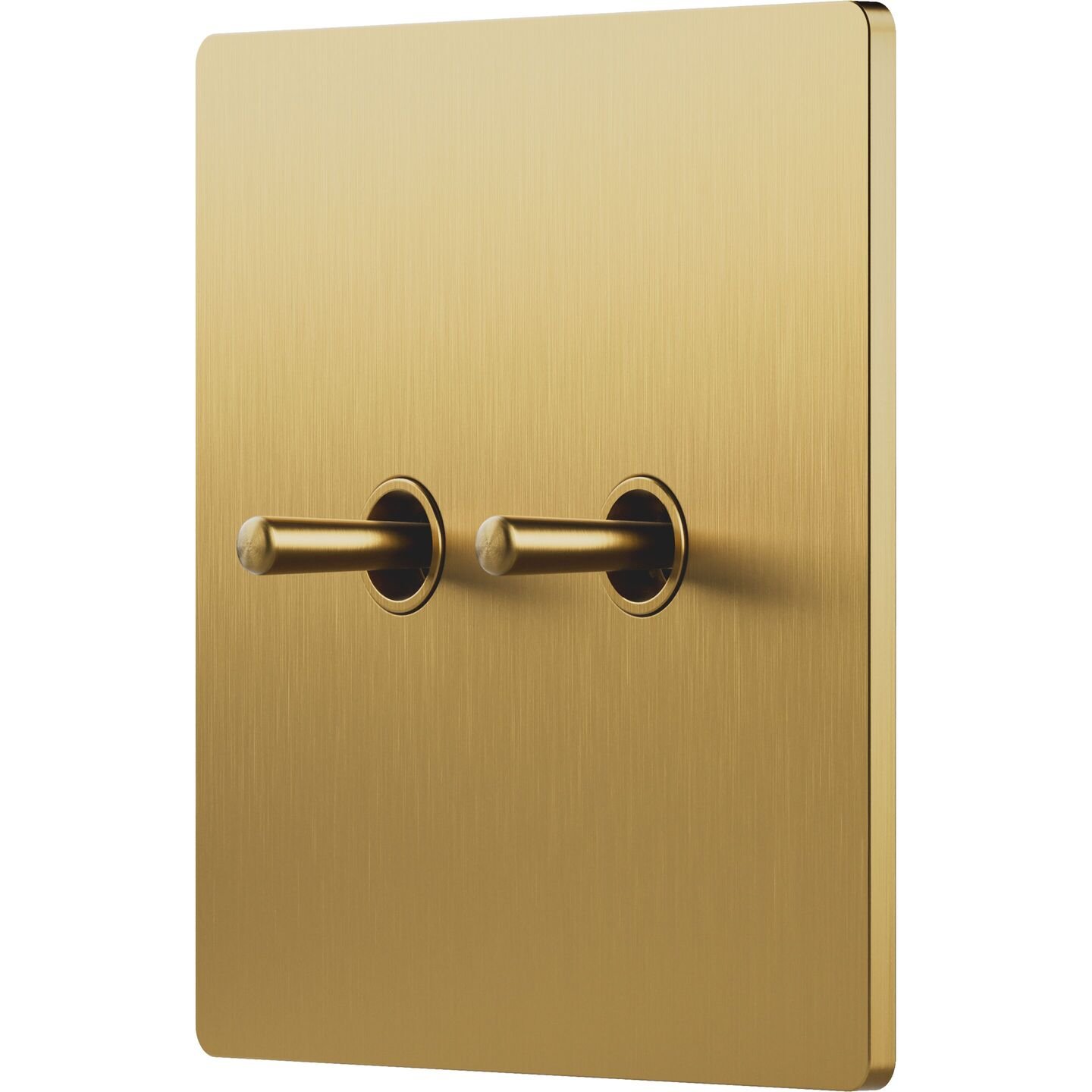 Lutron Aviena vertical rectangle keypad, two toggles, Signature Metal Brushed Brass