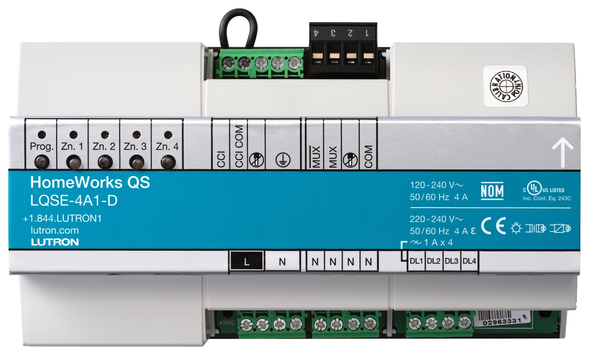 Lutron HomeWorks QS LQSE-4A1-D four zone DIN rail dimming module