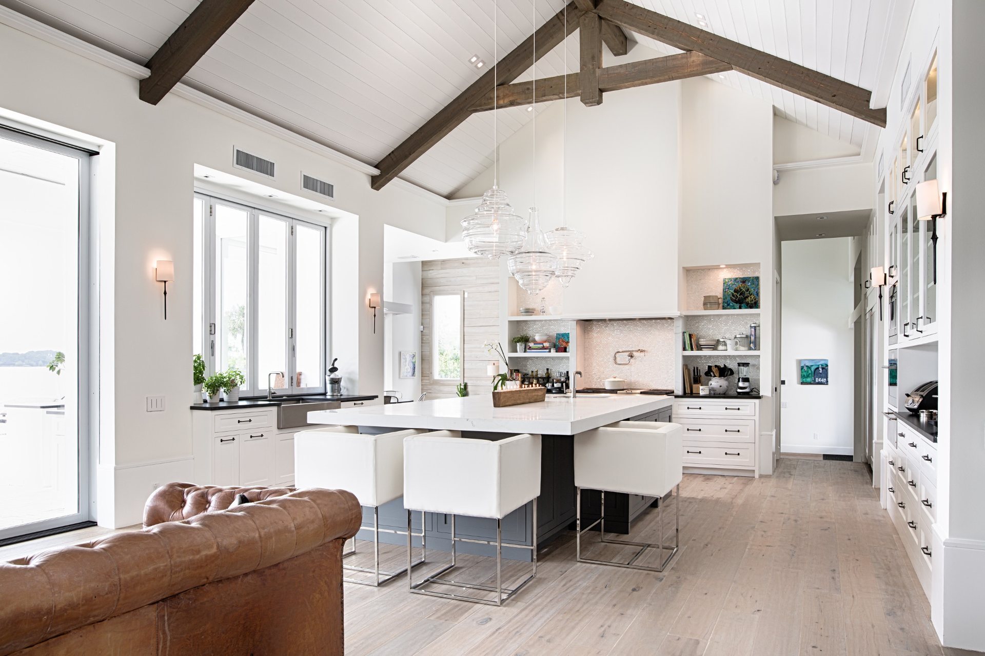 Kitchen under a bright daytime lighting scene on a Lutron system