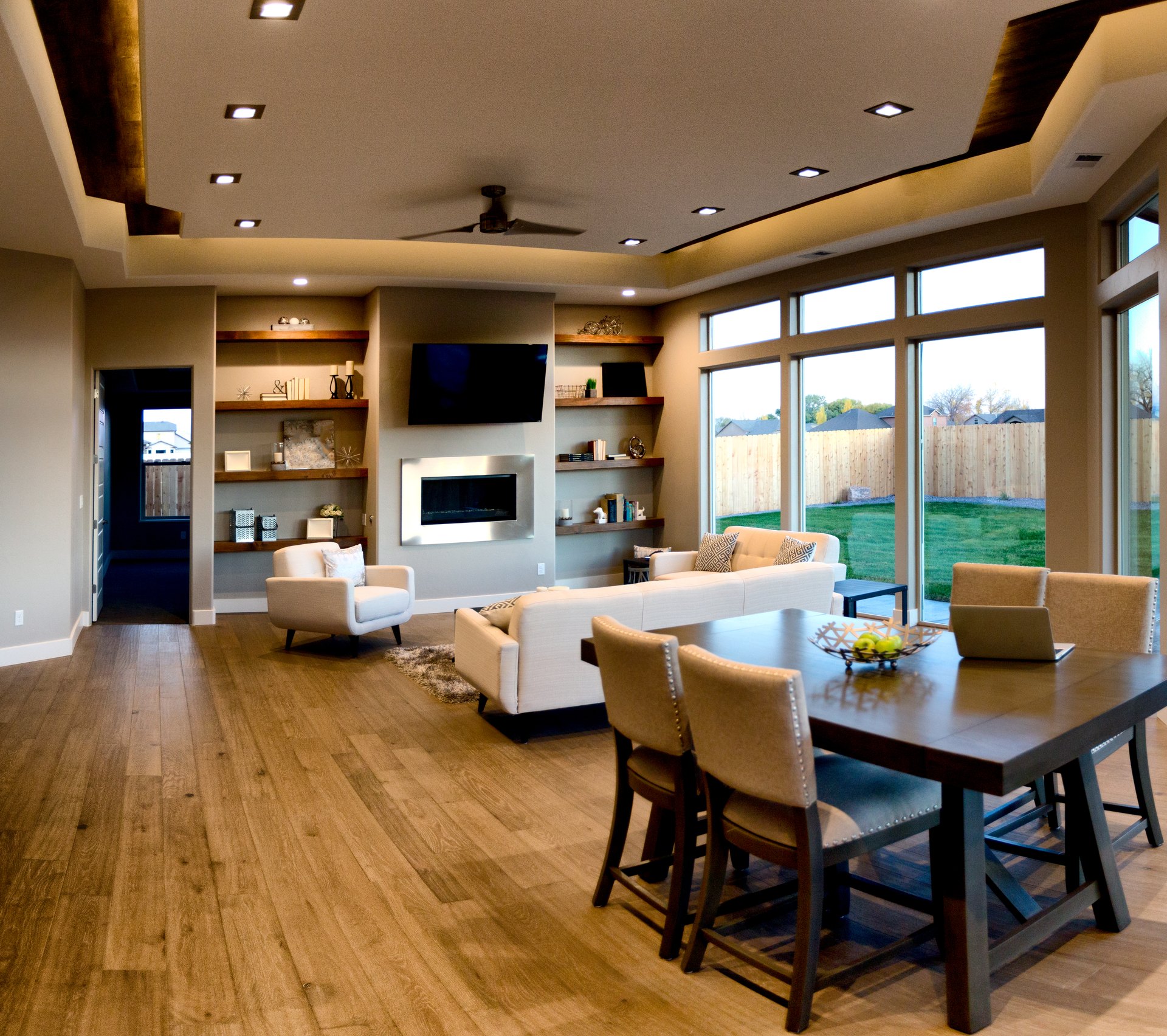 Great room with layered lighting