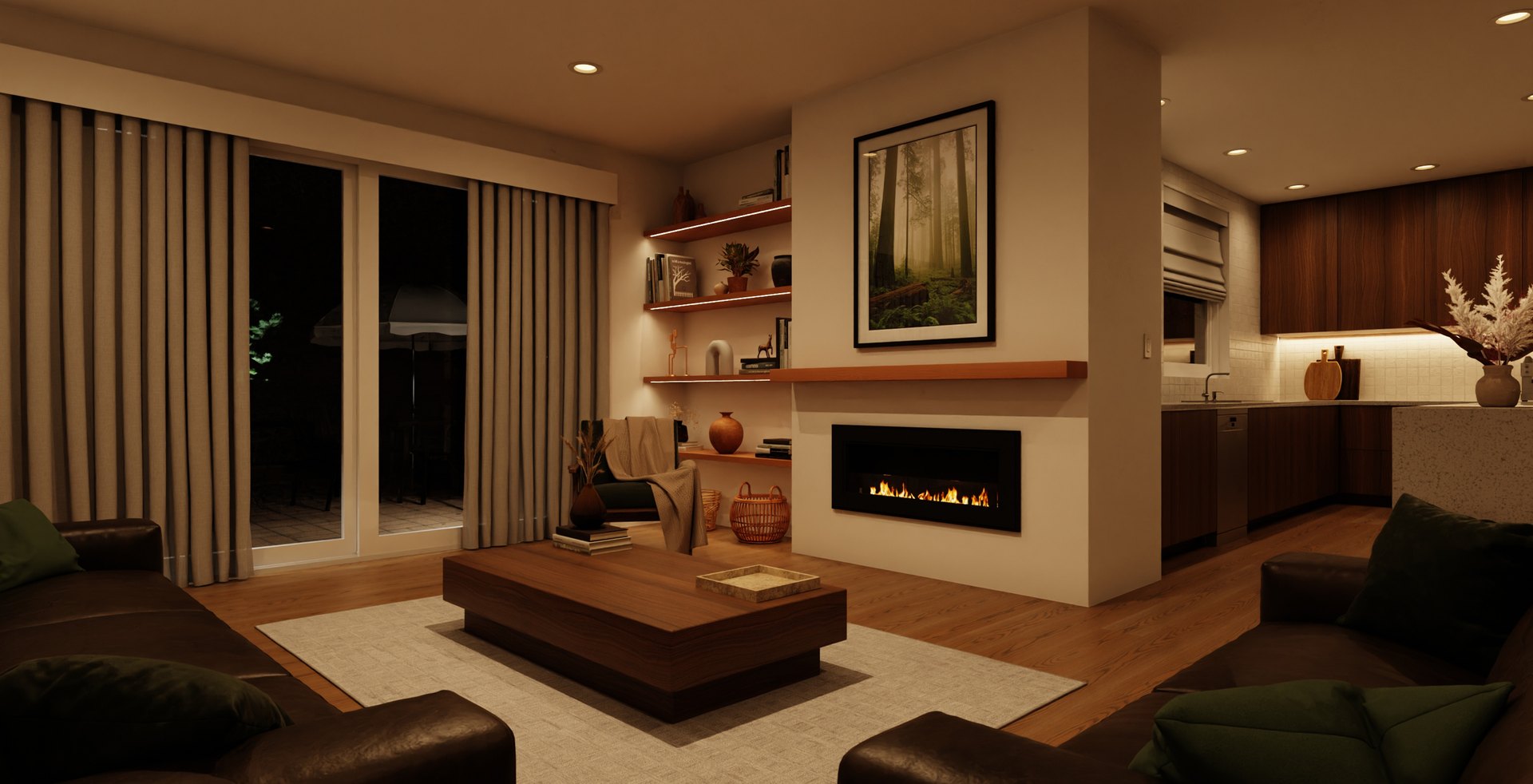Lutron Lumaris downlights in a home at night