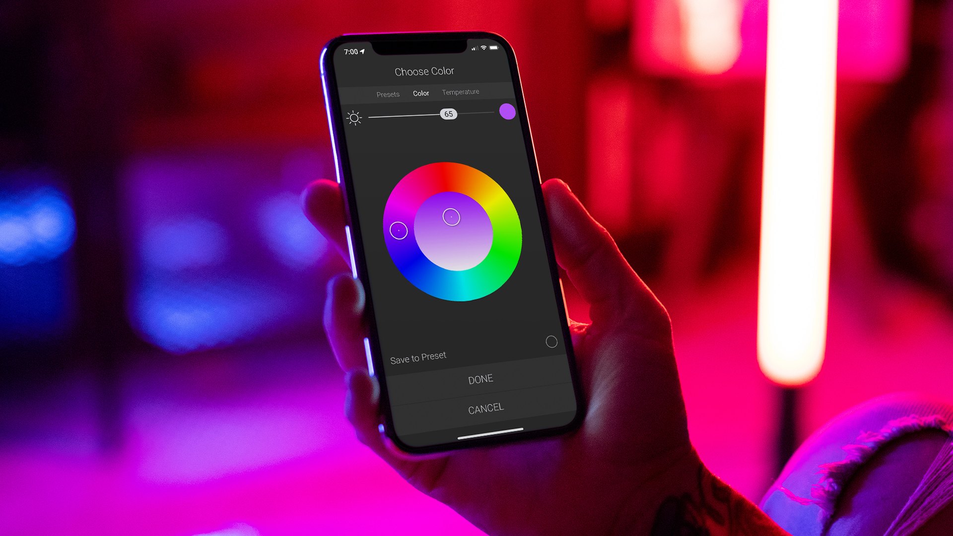 Control4 lighting controls on a phone