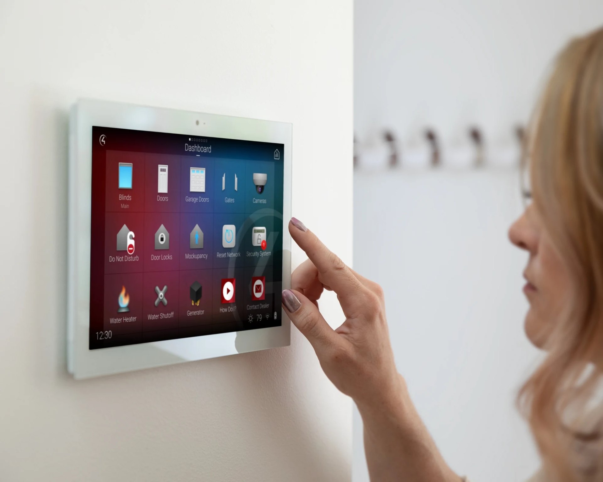 Control4 T5 touchscreen on a wall