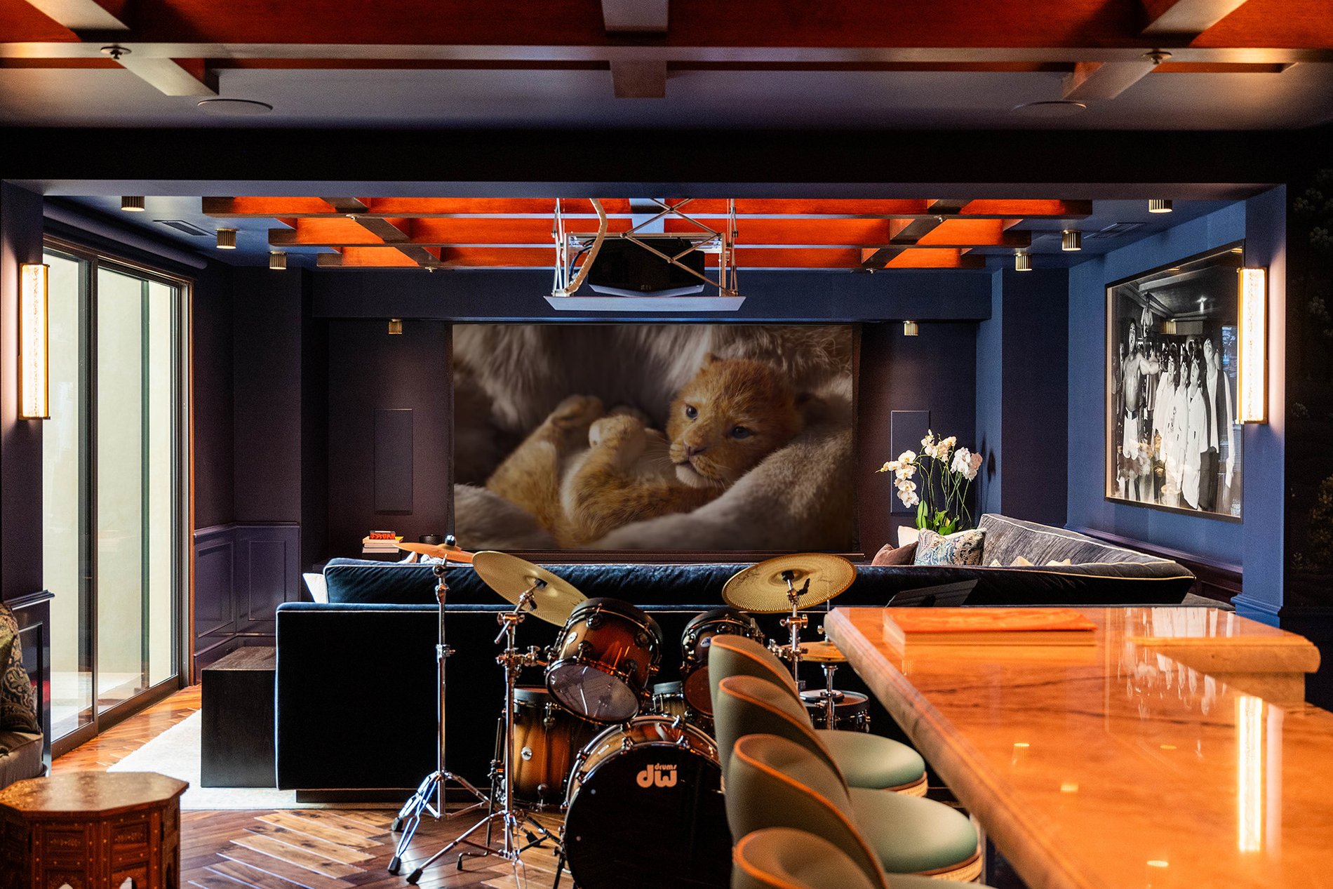 Custom media room illustrating Savant-controlled entertainment integration