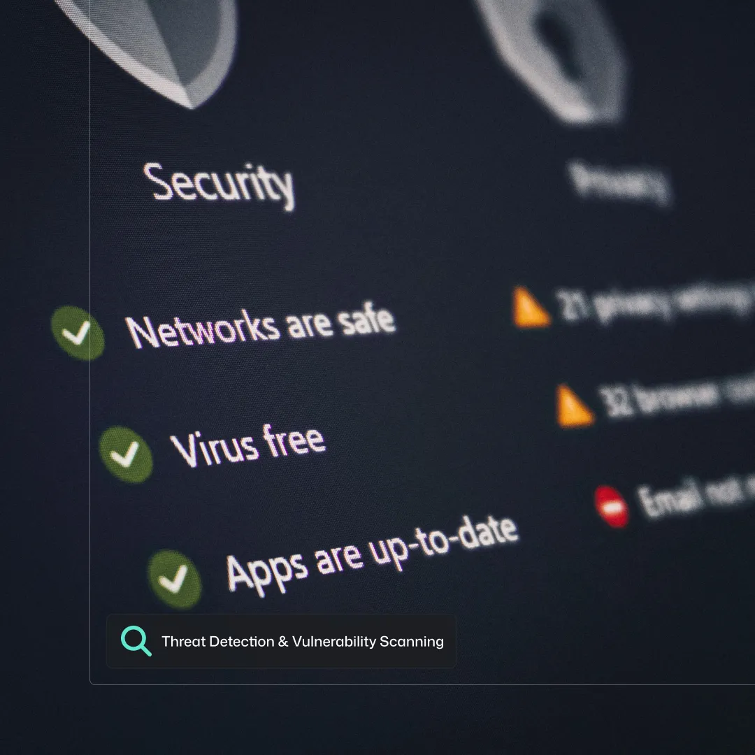 A dashboard displaying security is up to date with a warnings to keep devices secure in the long term