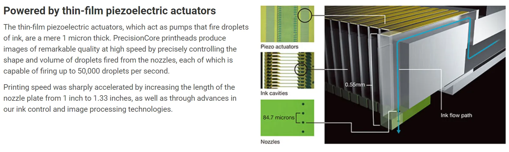 Epson's PrecisionCore printheads use piezoelectric