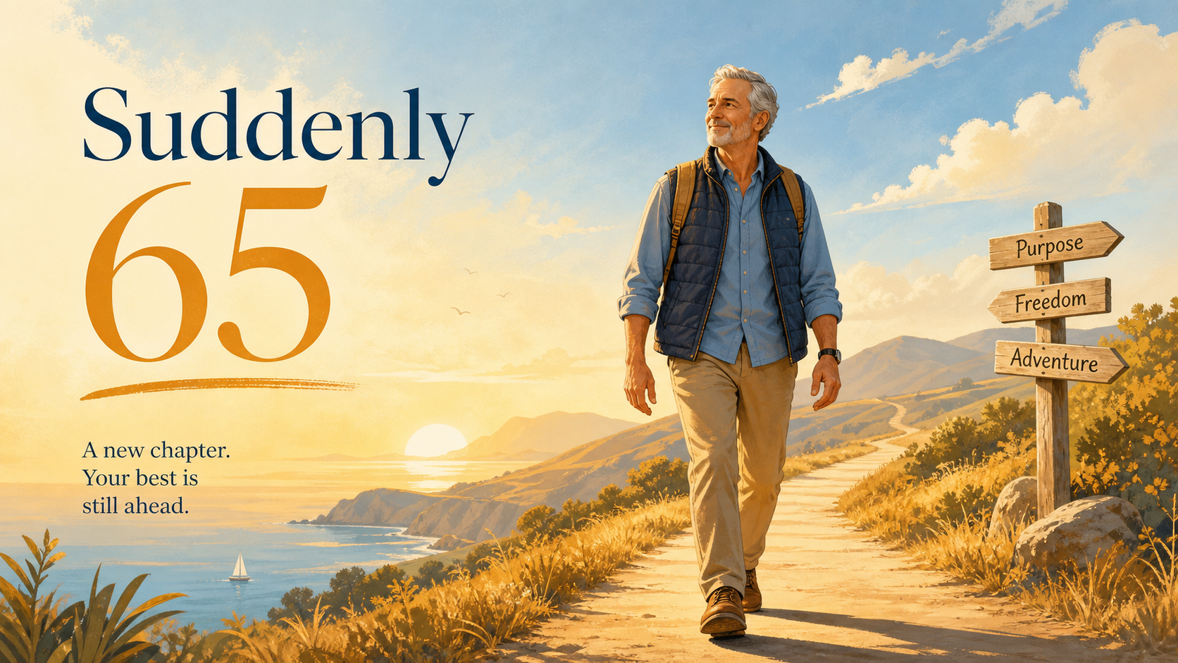 Active senior confidently embracing life at 65