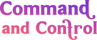 Stylized text reading 'Command and Control' in a gradient of purple to pink colors.