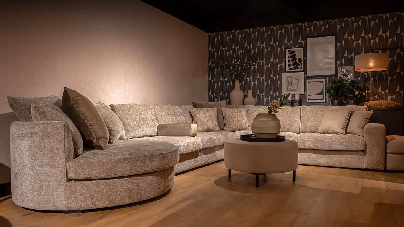 UrbanSofa Lorenzo comfortabele hoekbank met zachte tinten en design meubilair