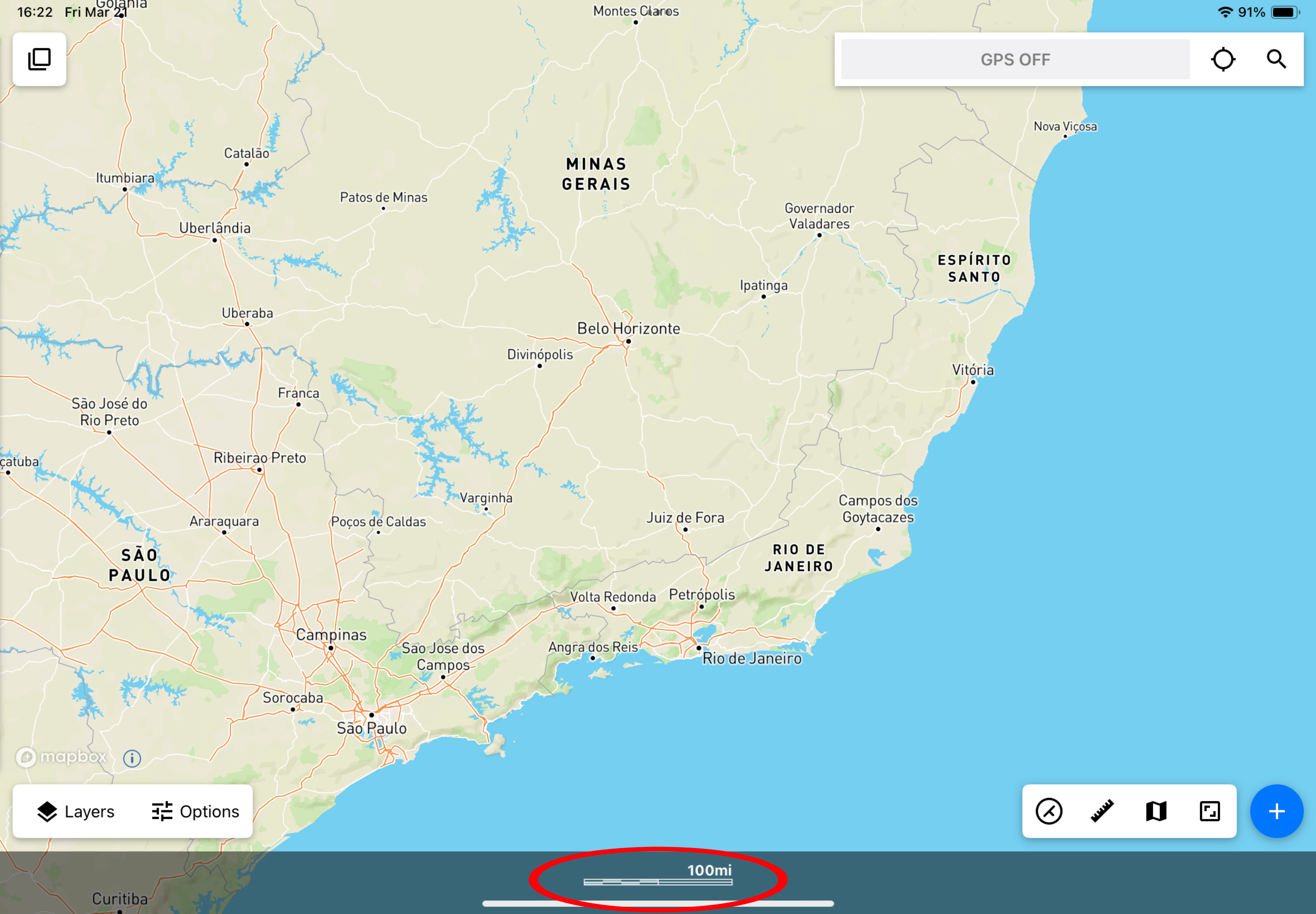 Sample Touch GIS project with Tutorial & Contextual Data Readout area circled in red.