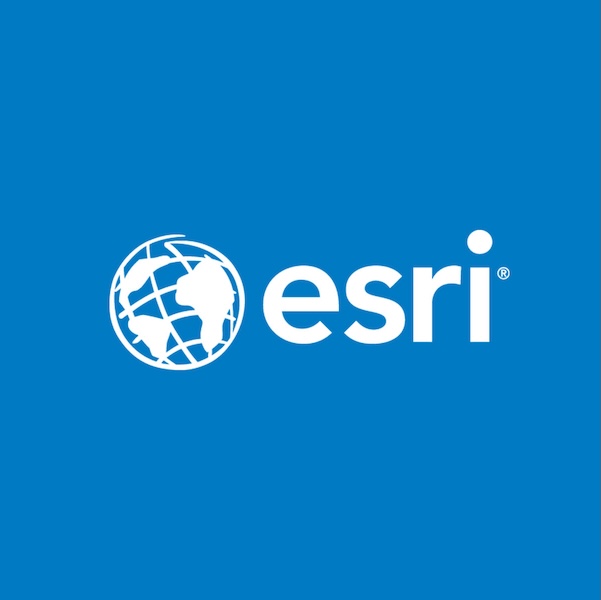 Esri's logo on a blue background