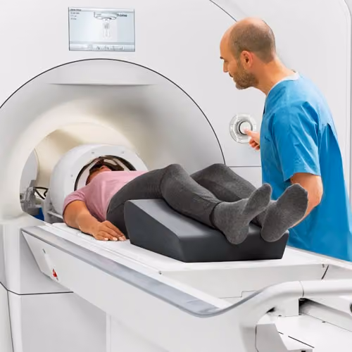 Patient being assessed in a 7T MRI scanner