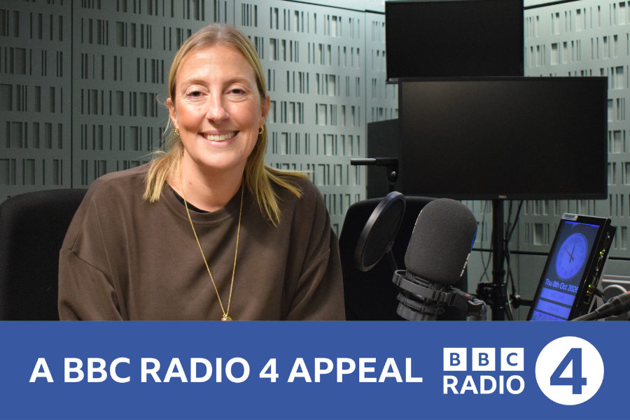 Louise, smiling, in the BBC Radio 4 recording studio