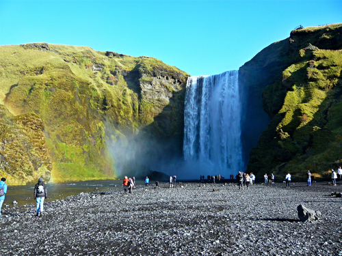 Iceland-view of Skógafoss waterfall and observation deck