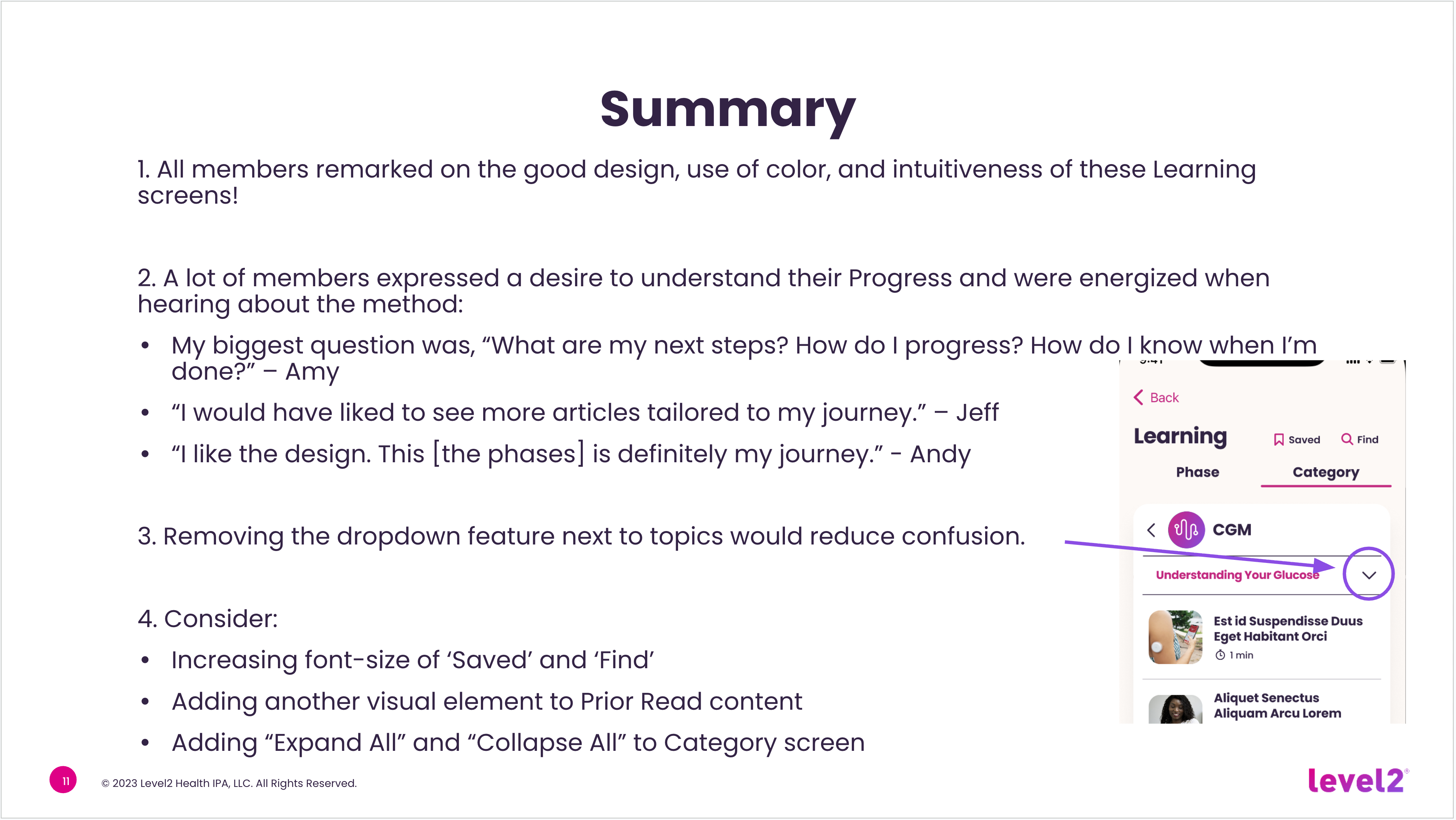 Overview of all screens designed for Learning section