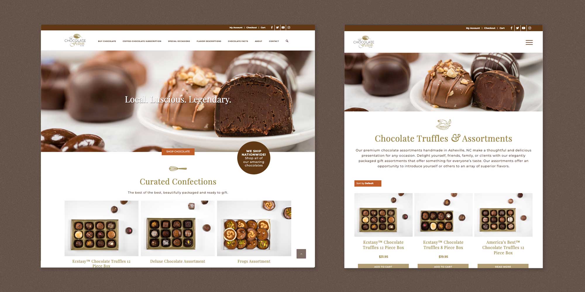 Website screenshots with beautiful images of chocolates