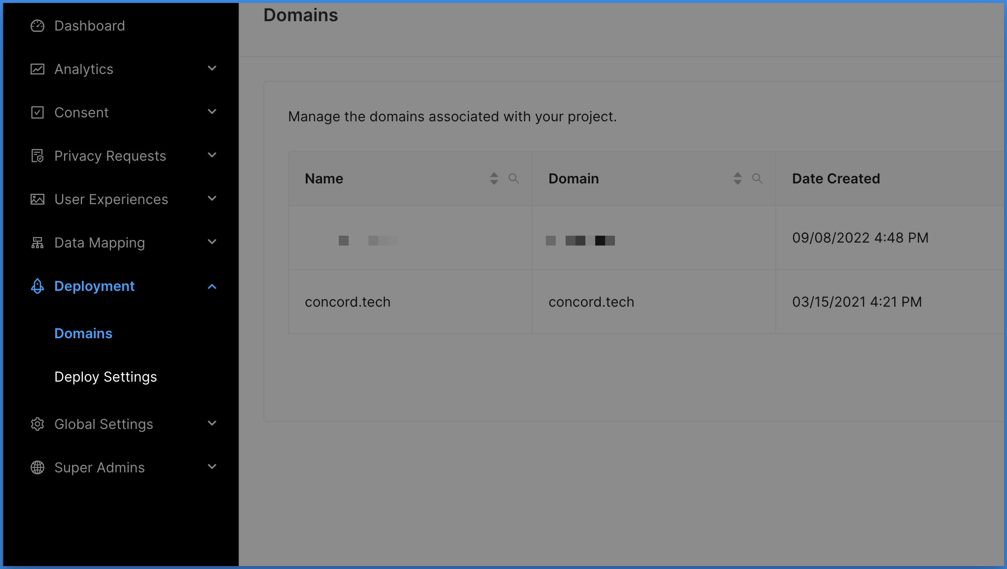 Concord Admin UI Deployment Domains