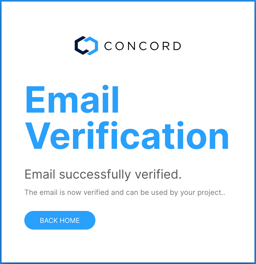 Concord Admin UI Global Settings Email Verification