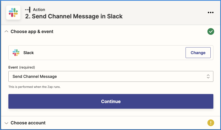 Concord Zapier Integration Send Channel Message to Slack Select