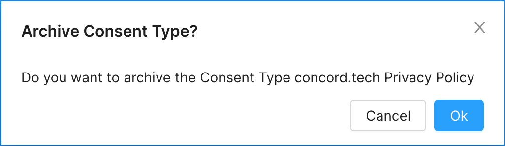 Concord Admin UI Consent Settings Consent Types Archive Confirm