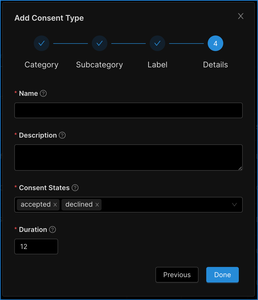 Concord Admin UI Add Consent Type Details