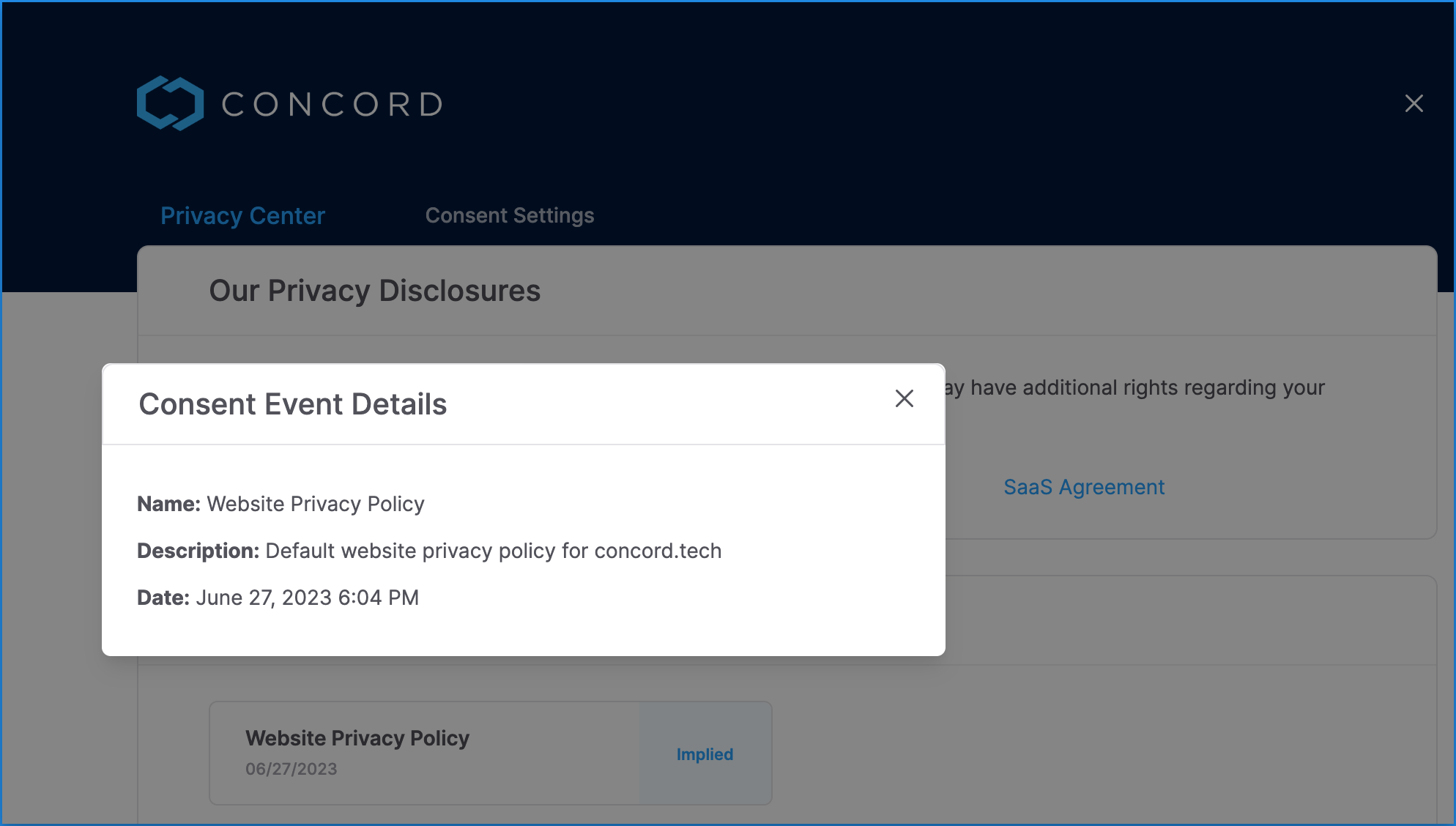 Concord Privacy Center Consent Event Details
