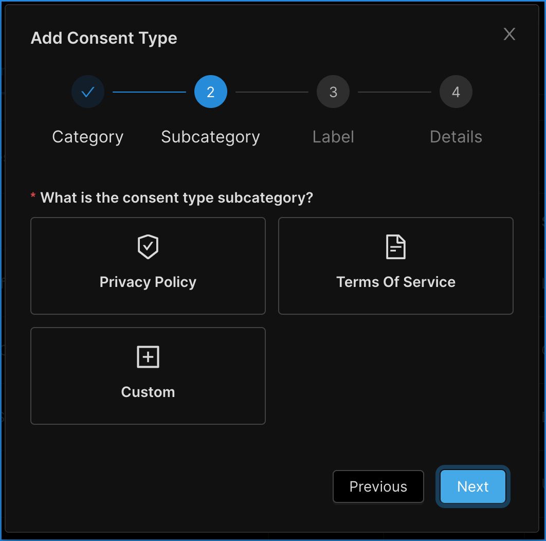 Concord Admin UI Add Consent Type Subcategory