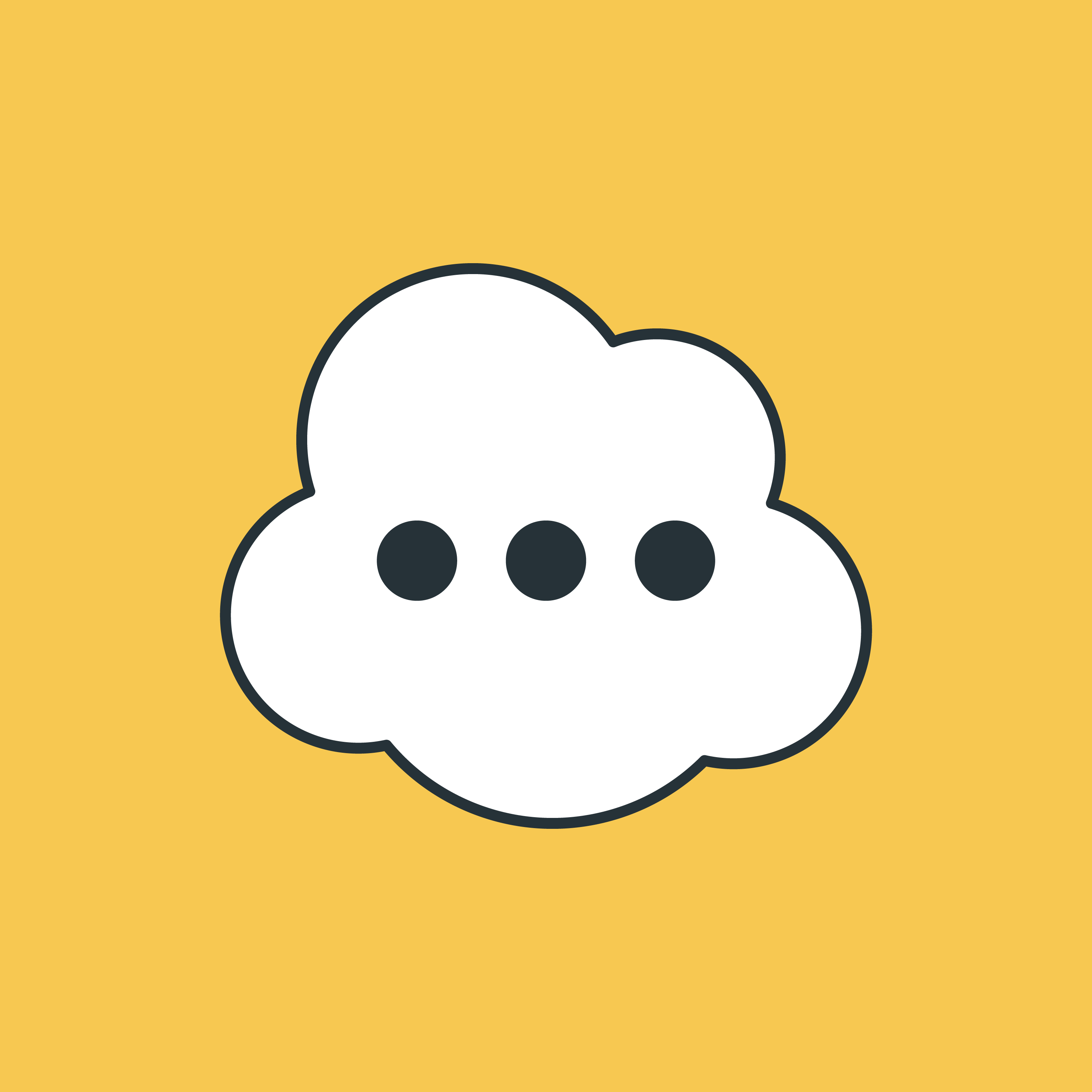 A cloud with three elipses inside on a yellow background.