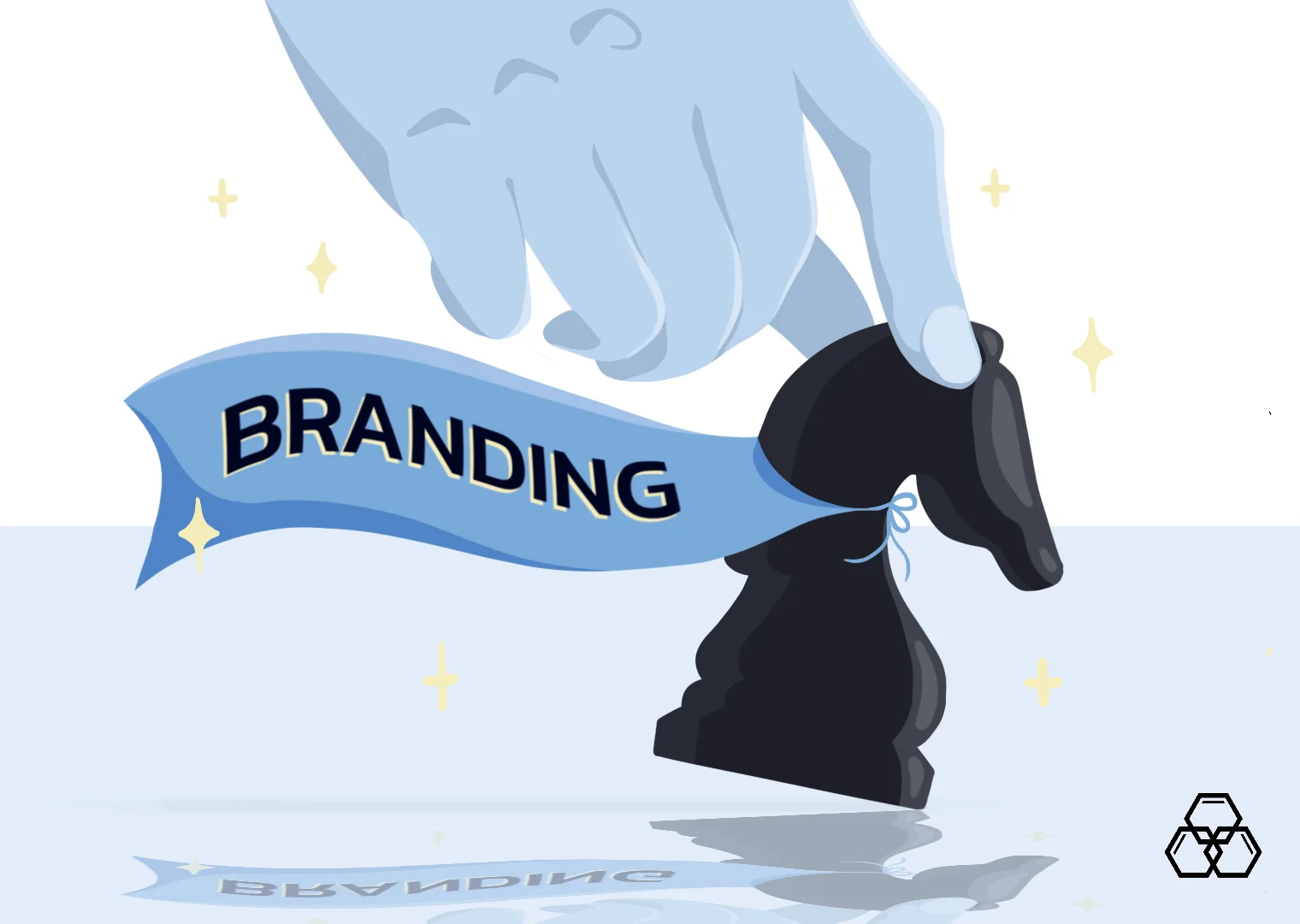 chess piece with branding text on the cape